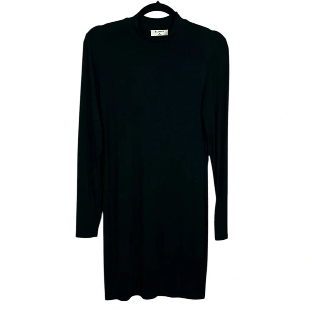 Aritzia Babaton Classic Versatile Mock Neck Long Sleeve Mini Dress Medium Black - Picture 2 of 12